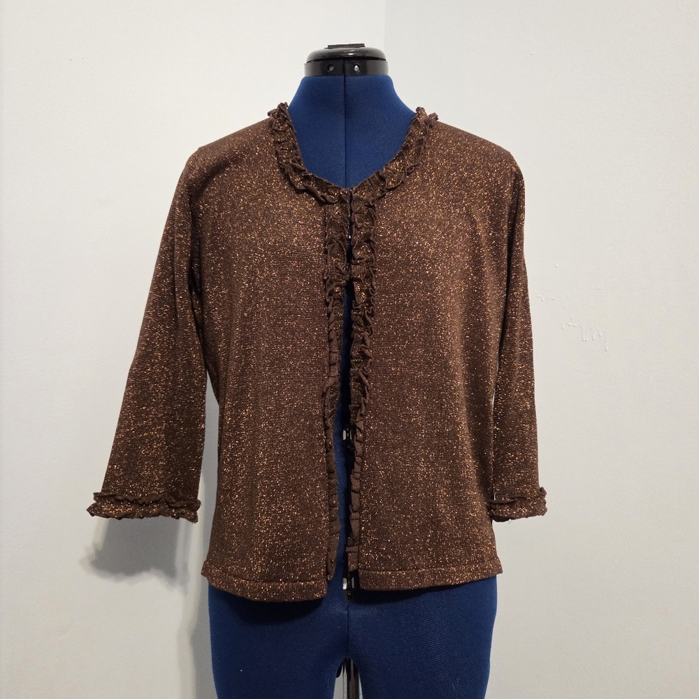 Vintage 90s Bronze Silk Ruffle Cardigan Size M